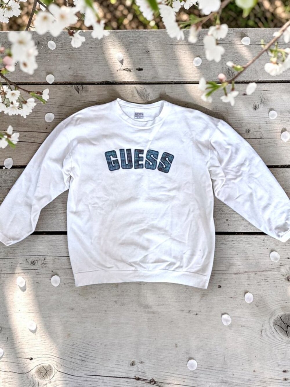 Vintage Guess USA Georges Marciano Appliqué Plaid Logo Crewneck Sweatshirt OS